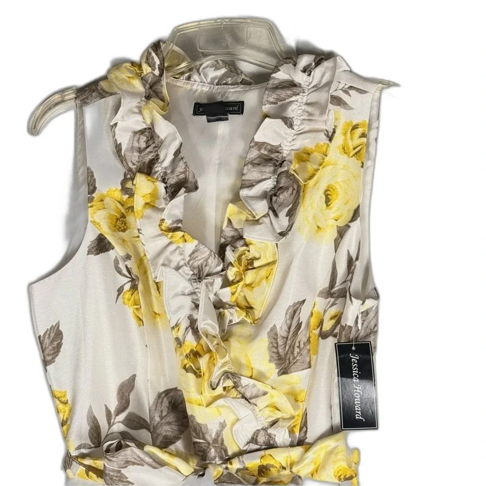 Jessica Howard New Floral Yellow & cream Chiffon Women's Dress size‎ 16 ruffle - Picture 3 of 11